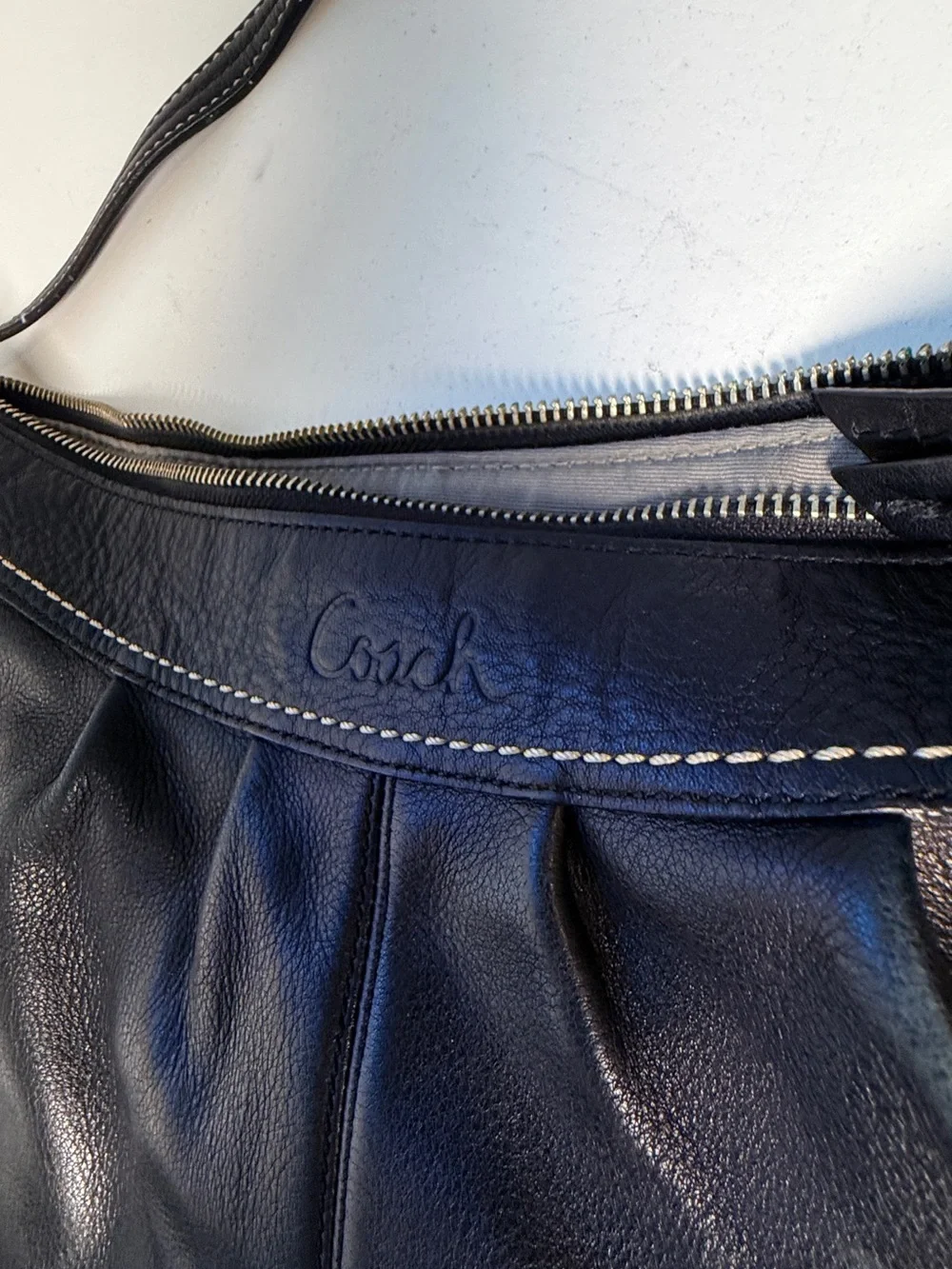 Coach Black Leather Hobo Shoulder Bag Slouchy Zip Top Purse Classic